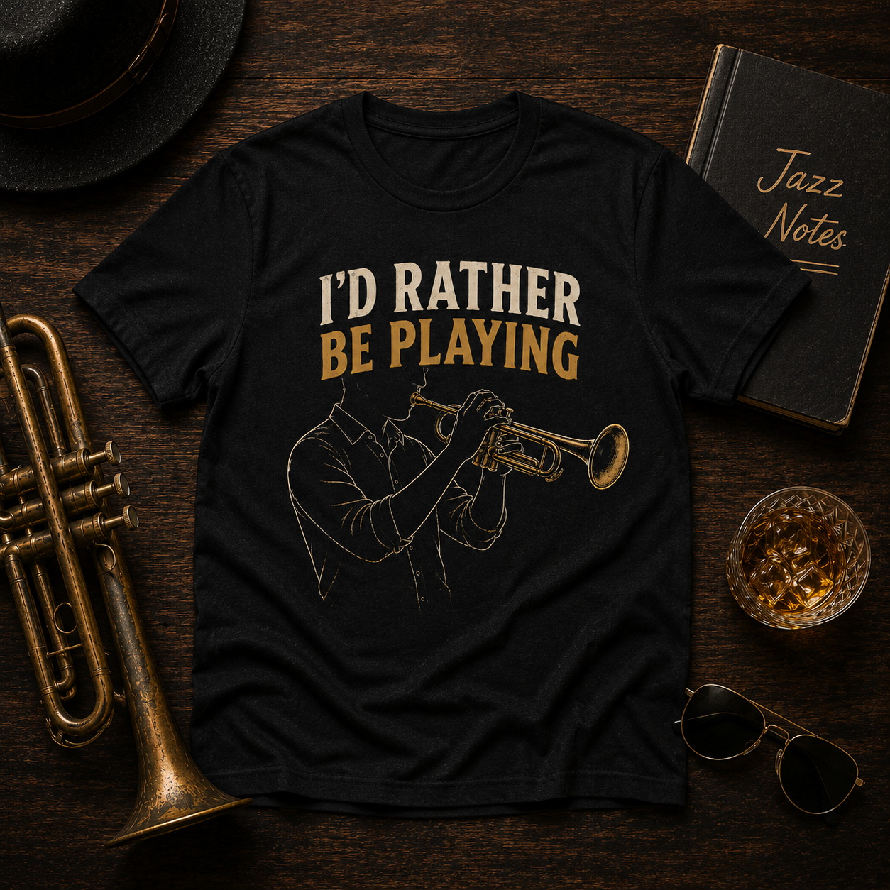 I'd Rather Be Playing Trumpet T-Shirt — Jazz Musician Tee