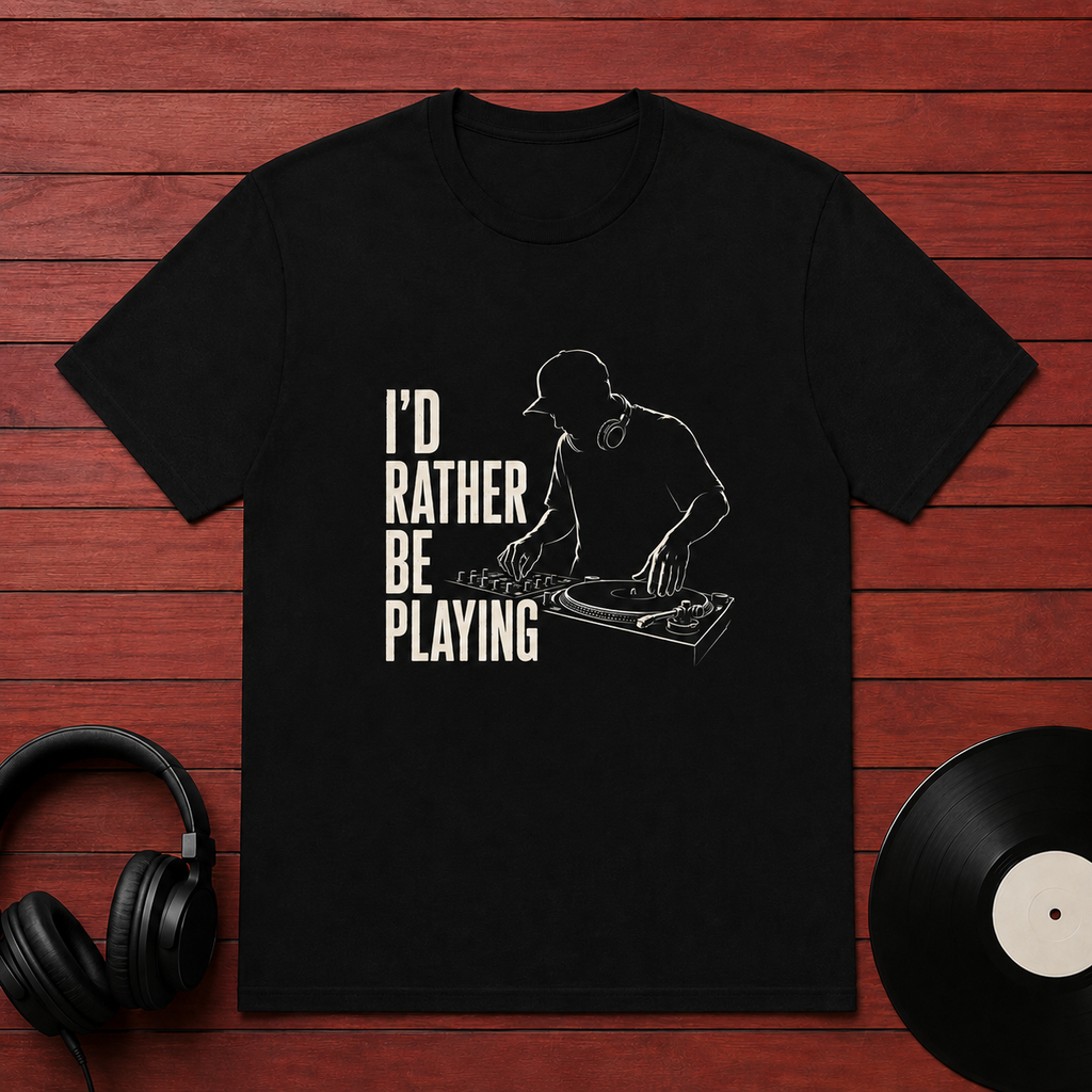 DJ Graphic T-Shirt — "I'd Rather Be Playing" Turntable Tee