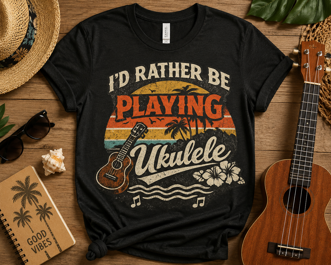 I'd Rather Be Playing Ukulele T-Shirt — Retro Beach Music Tee