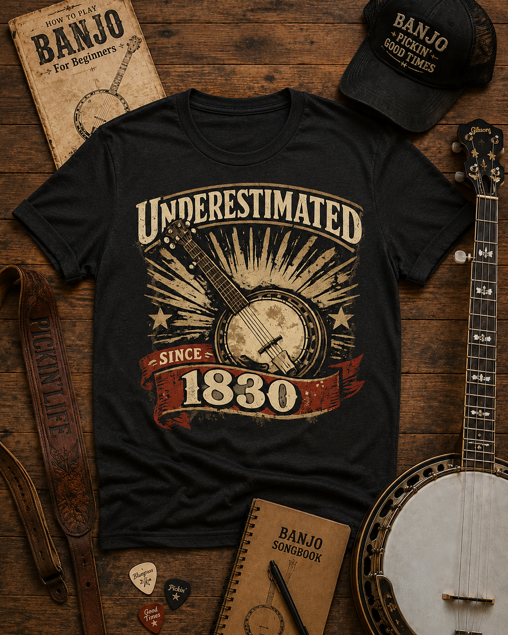 Underestimated Since 1830 Guitar Graphic T-Shirt — Vintage Music Tee