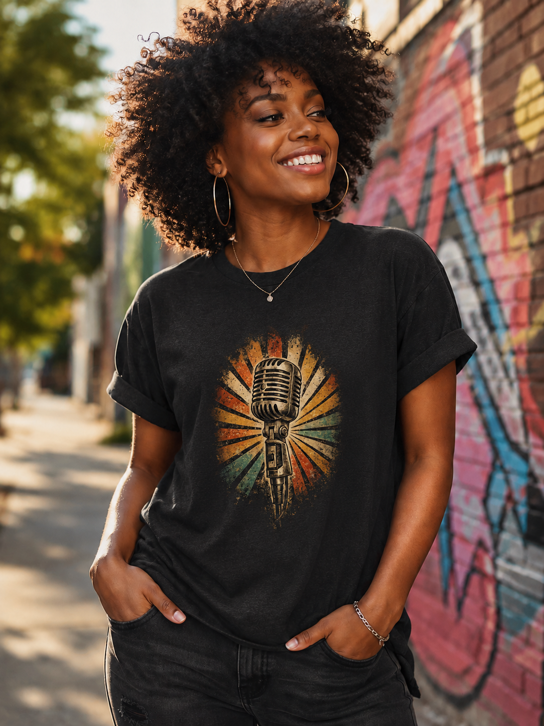 Vintage Microphone T-Shirt — Retro Radio Singer Graphic Tee