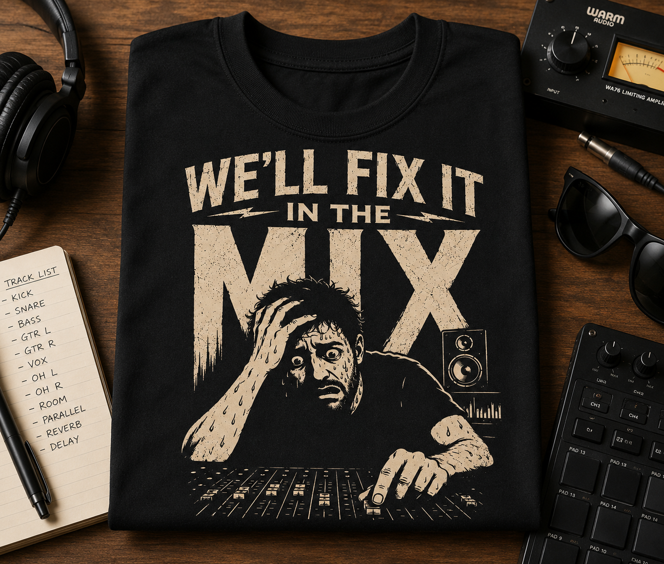 T-Shirt — “We’ll Fix It in the Mix” Audio Engineer Tee